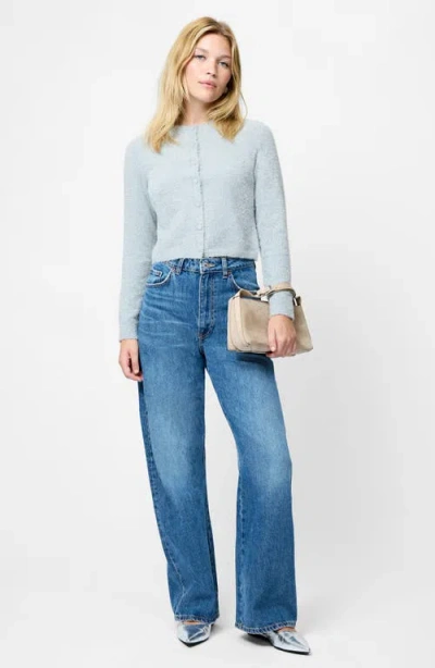 French Connection Fcuk Women's Tinsel Knit Slim Long Sleeves Cardigan Sweater In Blue