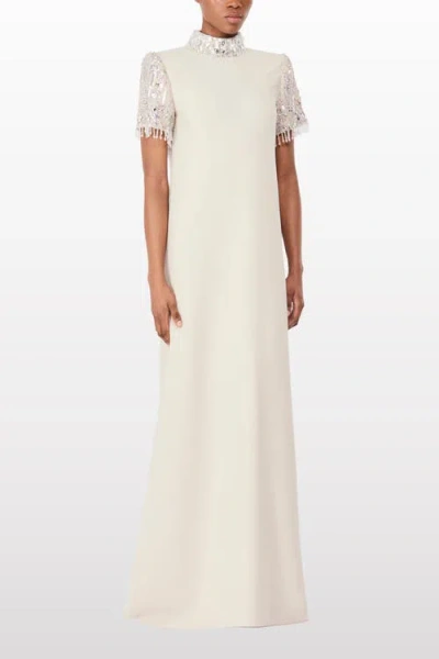 Jenny Packham Edie Sequin-embellished High-neck Maxi Dress In Neutral