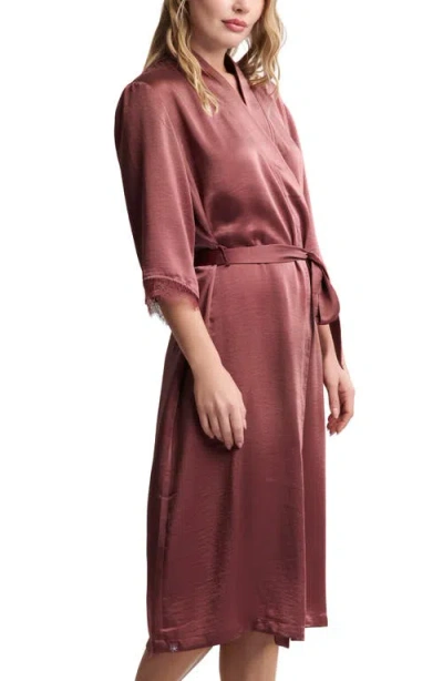 Barefoot Dreams Liquid Lace Trim Satin Robe In Pink