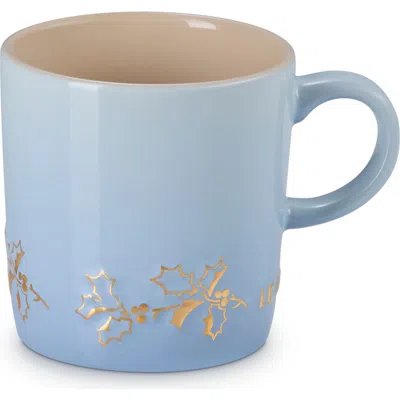 Le Creuset Stoneware Holly Collection 12 Oz. Gold Applique London Mug In Blue