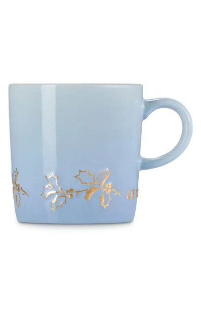 Le Creuset Stoneware Holly Collection 12 Oz. Gold Applique London Mug In Blue