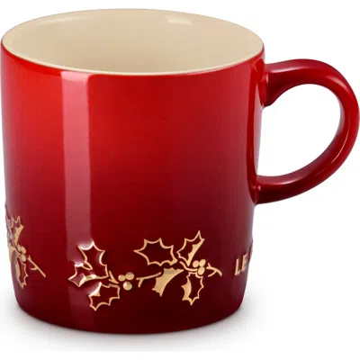 Le Creuset Stoneware Holly Collection 12 Oz. Gold Applique London Mug In Red