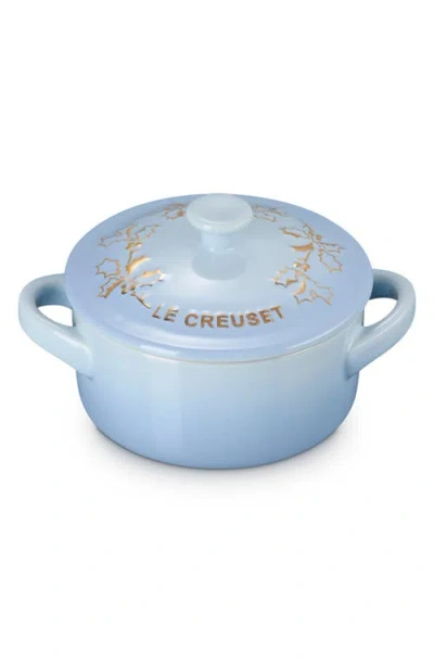 Le Creuset Stoneware Holly Collection 8 Oz. Mini Cocotte In Blue