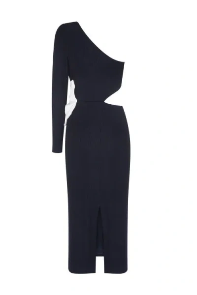 Patbo Grace Knit One Shoulder Midi Dress In Black