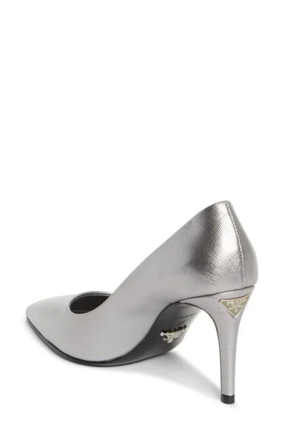 Prada Saffiano Leather Pump In Silver