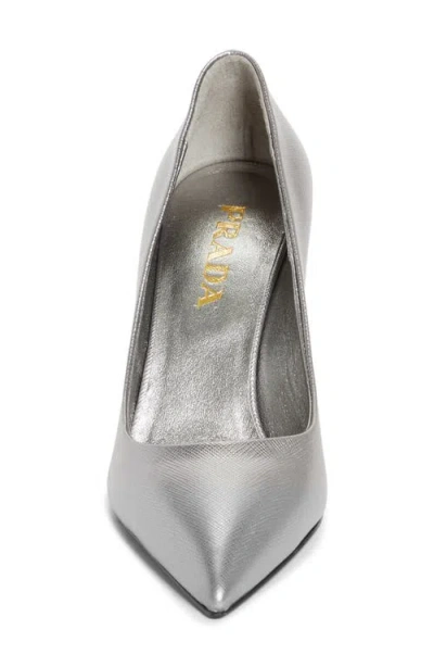 Prada Saffiano Leather Pump In Silver