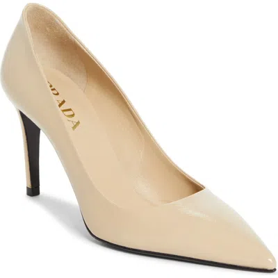 Prada 85mm Vernice Saffiano Leather Pumps In Brown