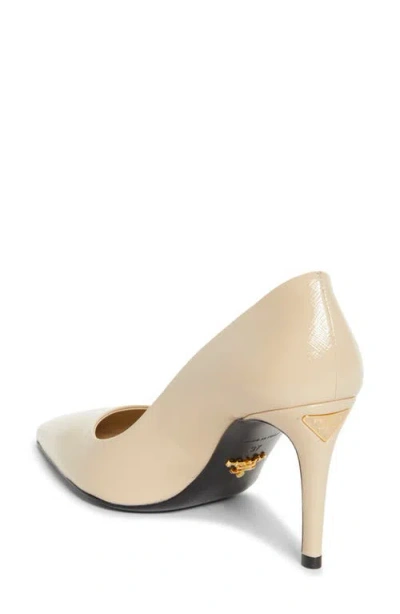 Prada 85mm Vernice Saffiano Leather Pumps In Brown