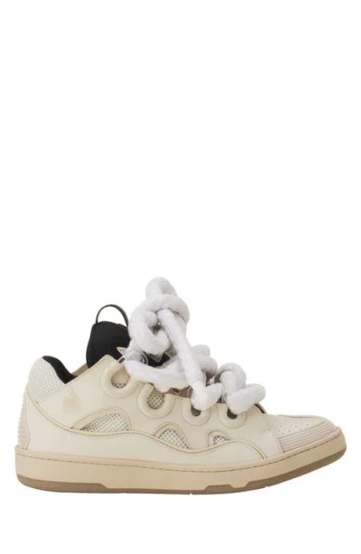 Lanvin Beige Curb Leather With Snake Laces Sneakers In Multi