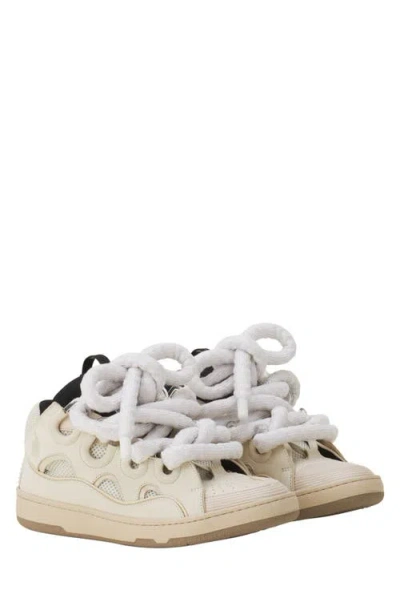 Lanvin Beige Curb Leather With Snake Laces Sneakers In Multi