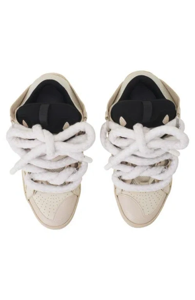 Lanvin Beige Curb Leather With Snake Laces Sneakers In Multi