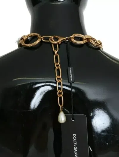 Pre-owned Dolce & Gabbana Gold Brass Oversize Chain Lily Flowers Women's Necklace ()
