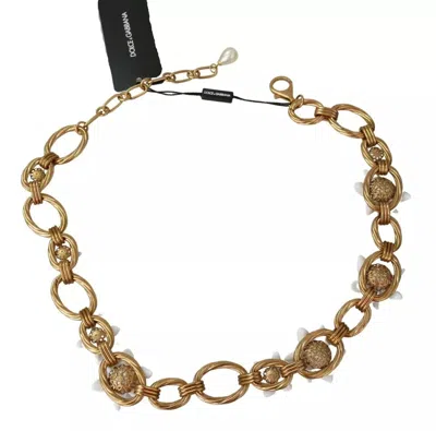 Pre-owned Dolce & Gabbana Gold Brass Oversize Chain Lily Flowers Women's Necklace ()