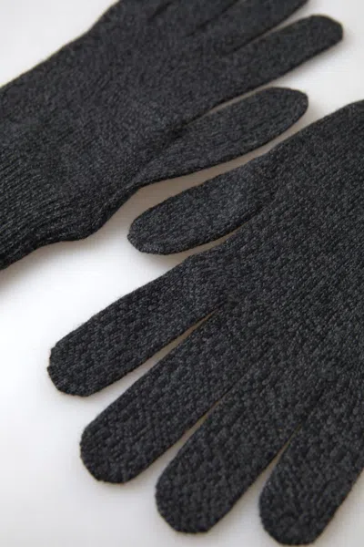 Dolce & Gabbana Gray Virgin Wool Knit Hands Mitten Men Men's Gloves In Gray