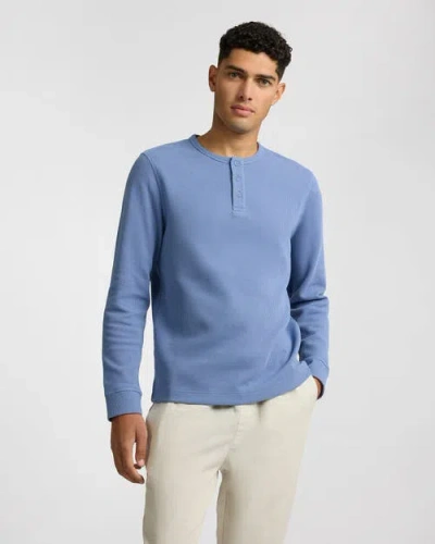Onia Heavyweight Cotton Waffle Henley Sweatshirt In Blue