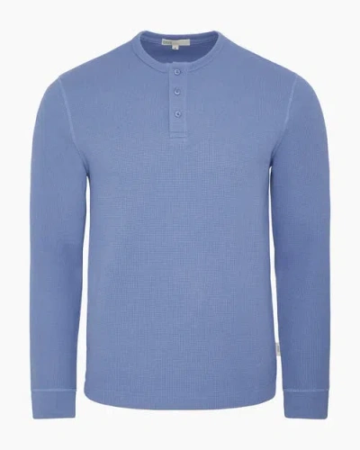 Onia Heavyweight Cotton Waffle Henley Sweatshirt In Blue