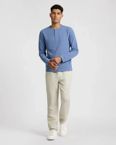 Onia Heavyweight Cotton Waffle Henley Sweatshirt In Blue