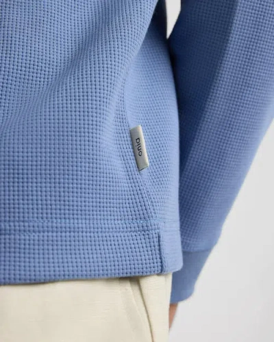 Onia Heavyweight Cotton Waffle Henley Sweatshirt In Blue