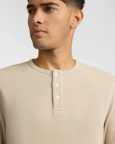 Onia Heavyweight Cotton Waffle Henley Sweatshirt In Brown