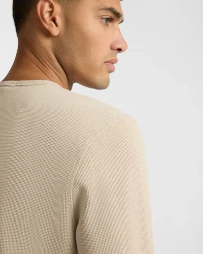Onia Heavyweight Cotton Waffle Henley Sweatshirt In Brown