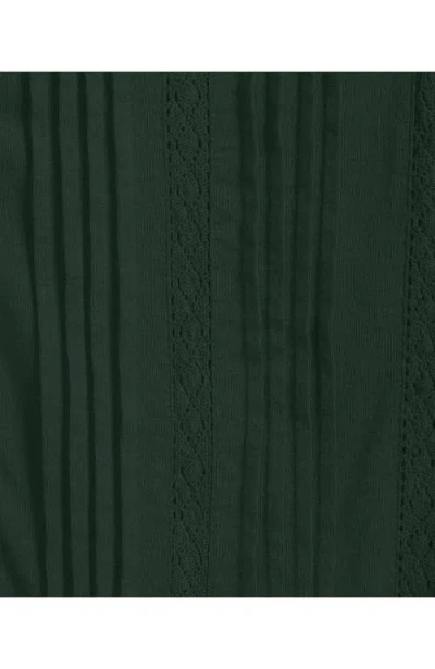 Lands' End Lightweight Jersey Lace Mix Long Sleeve Pintuck Top In Green