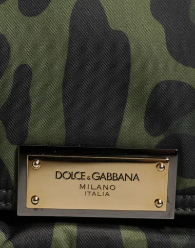 Dolce & Gabbana Green Nylon Leopard Print Shell Messenger Crossbody Men's Bag
