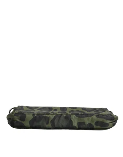 Dolce & Gabbana Green Nylon Leopard Print Shell Messenger Crossbody Men's Bag