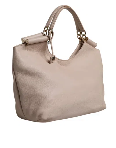 Dolce & Gabbana Light Pink Deer Leather Logo Plaque Tote Top Handle Women's Bag In Neutral