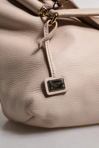Dolce & Gabbana Light Pink Deer Leather Logo Plaque Tote Top Handle Women's Bag In Neutral
