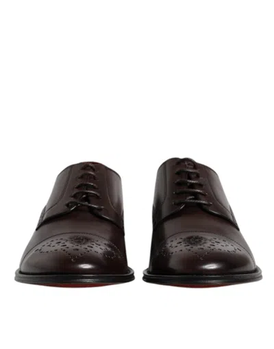 Pre-owned Dolce & Gabbana Maroon Calfskin Leather Derby Men Dress Men's Shoes () In Burgundy
