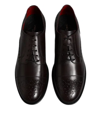 Pre-owned Dolce & Gabbana Maroon Calfskin Leather Derby Men Dress Men's Shoes () In Burgundy