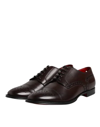 Pre-owned Dolce & Gabbana Maroon Calfskin Leather Derby Men Dress Men's Shoes () In Burgundy