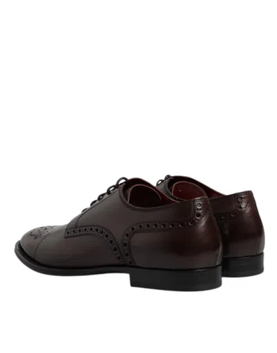 Pre-owned Dolce & Gabbana Maroon Calfskin Leather Derby Men Dress Men's Shoes () In Burgundy