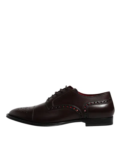 Pre-owned Dolce & Gabbana Maroon Calfskin Leather Derby Men Dress Men's Shoes () In Burgundy