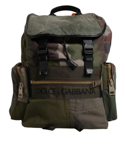 Dolce & Gabbana Military Green Patchwork School Backpack Men's Bag