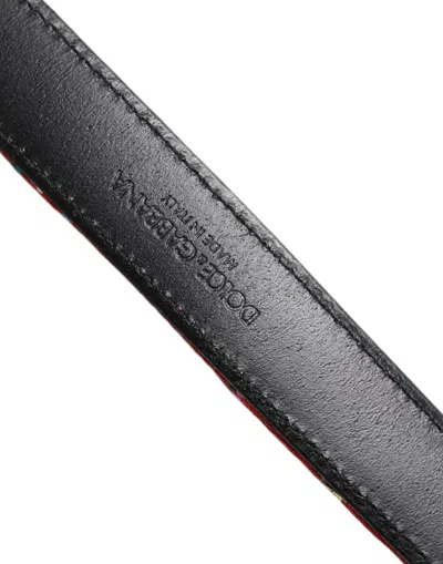 Pre-owned Dolce & Gabbana Red Floral Dg Embellished Metal Buckle Men's Belt ()