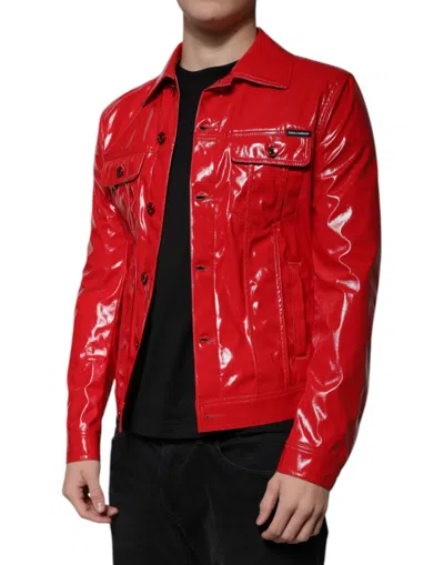 Dolce & Gabbana Red Polyester Button Down Collared Jacket In Red