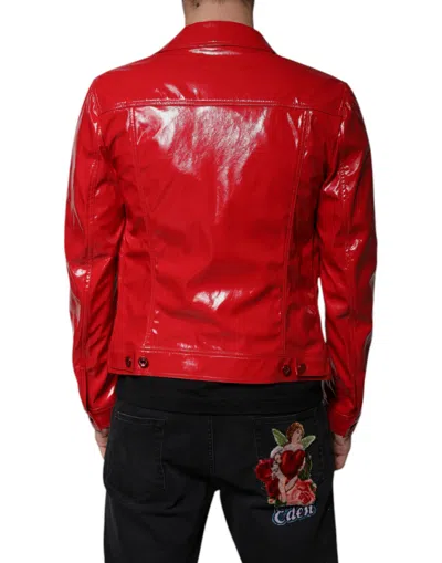Dolce & Gabbana Red Polyester Button Down Collared Jacket In Red