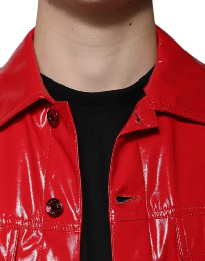 Dolce & Gabbana Red Polyester Button Down Collared Jacket In Red