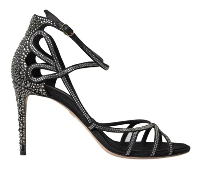 Dolce & Gabbana Rhinestone Stiletto Sandal Satin Women's Shoes In Black