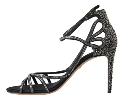 Dolce & Gabbana Rhinestone Stiletto Sandal Satin Women's Shoes In Black