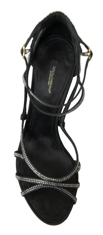 Dolce & Gabbana Rhinestone Stiletto Sandal Satin Women's Shoes In Black