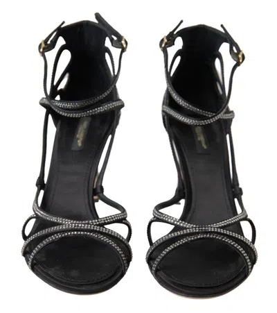 Dolce & Gabbana Rhinestone Stiletto Sandal Satin Women's Shoes In Black