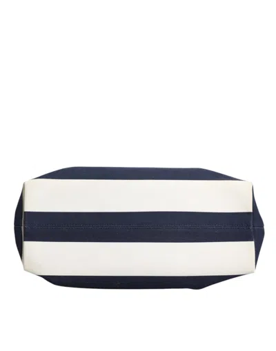 Pre-owned Dolce & Gabbana White Navy Striped Canvas Top Handle Tote Tote Women's Bag ()