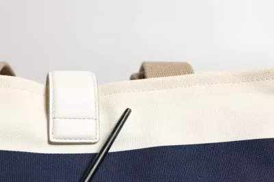 Pre-owned Dolce & Gabbana White Navy Striped Canvas Top Handle Tote Tote Women's Bag ()