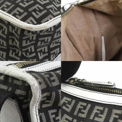 Pre-owned Fendi Black White Nylon Canvas Leather Shoulder Bag ()