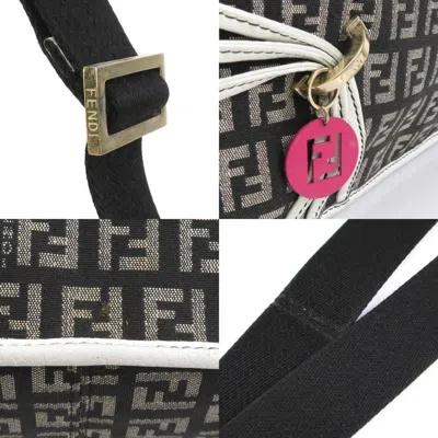 Pre-owned Fendi Black White Nylon Canvas Leather Shoulder Bag ()