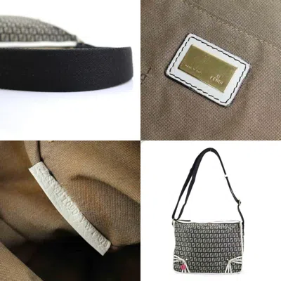 Pre-owned Fendi Black White Nylon Canvas Leather Shoulder Bag ()