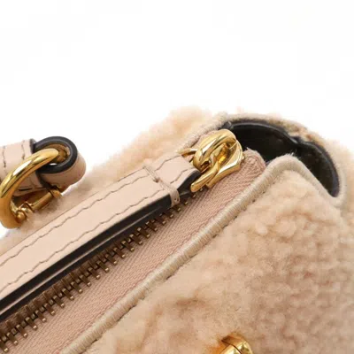 Pre-owned Fendi Pink Beige Leather Fur Handbag Shoulder Bag ()