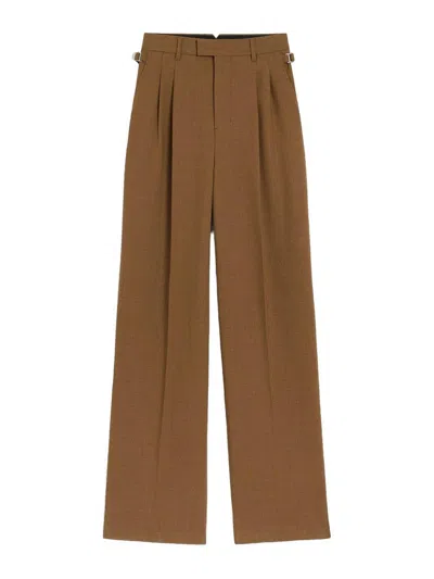 Ami Alexandre Mattiussi Ami High-waisted Light Wool Twill Trousers With Pleated Detailing In Brown
